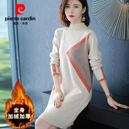 皮爾卡丹羊毛衫女中長(cháng)款毛衣女秋冬2025年新款寬松加厚內搭半高領(lǐng)毛衣女 杏色【全身加絨加厚】 XL 建議【120-130斤】