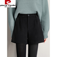 皮爾卡丹（pierre cardin）短褲女秋冬款外穿冬季2024新款毛呢加厚寬松高腰闊腿a字靴褲 黑色 S 26