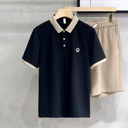 凡迪時尚（FANDISS）夏季polo衫冰絲高端刺繡半袖polo衫男士修身短袖撞色商務(wù)polo衫 黑色 XL 125-140斤