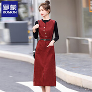 羅蒙（ROMON）時(shí)尚馬甲背帶連衣裙配毛衣兩件套女春秋新款氣質(zhì)修身打底套裝裙子 紅色 M 建議105斤以?xún)?
                                         title=