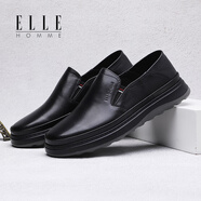 ELLE HOMME休閑鞋款透氣樂(lè)福鞋牛皮一腳蹬系列休閑皮鞋開(kāi)車鞋豆豆鞋 黑色經(jīng)典YC9B693060 38 偏大建議拍下一碼
