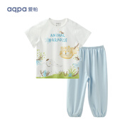 aqpa【135g新疆棉】嬰兒內(nèi)衣套裝夏季純棉男女寶寶衣服薄款分體短袖 動物家族 100
