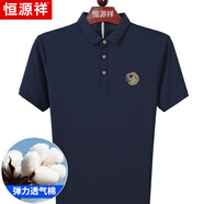 恒源祥夏季男裝t恤男短袖純色絲光棉中年翻領(lǐng)薄寬松半袖T體恤品牌衣服 寶藍(lán) L/175