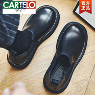 卡帝樂(lè)鱷魚（CARTELO）大頭皮鞋男鞋ins馬丁鞋黑色圓頭厚底日系休閑小黑鞋真皮切爾西靴 黑色增高款 44