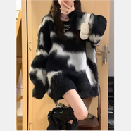 薩姆依美式復(fù)古拼色軟糯毛衣女學(xué)生秋冬新款寬松慵懶風(fēng)氛圍感圓領(lǐng)針織衫 黑色 均碼