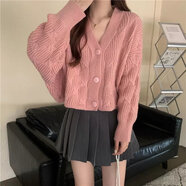 復(fù)古日系慵懶風(fēng)蝙蝠袖毛衣女秋季新款寬松小個(gè)子短款針織開衫外套 粉紅色 均碼 現(xiàn)貨 80-135斤