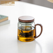 左茗右器玻璃泡茶杯茶水分離帶蓋過濾辦公室水杯子會議杯家用花茶杯 【升級新款】晨川杯-煙灰500ml
