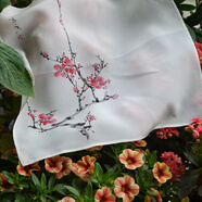 菲奢蘭桑蠶絲真絲手帕女手繪國畫雙縐真絲手帕古風(fēng)女士隨身手絹絲綢手巾 手繪竟境梅花_真絲雙縐26*26CM