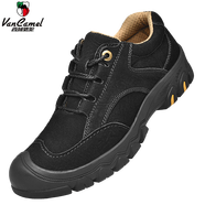 西域駱駝（VANCAMEL）新款戶(hù)外男鞋登山鞋防水休閑高幫皮鞋真皮厚底防滑軟底中幫徒步鞋 8195黑色 40