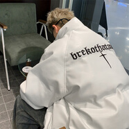 埖煦PU皮棉服男外套男女同款機車(chē)服冬季加厚衣服男棉衣羽面包絨服棉襖 M2311白色（刺繡款） 2XL (建議體重140-160斤)