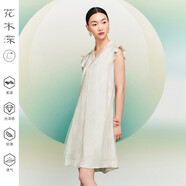 花木深改良漢服連衣裙女新款醋酸提花網(wǎng)紗夏裝V領(lǐng)荷葉邊無袖A字裙 藕色 S