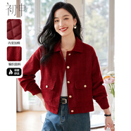 初申秋冬厚外套女新年紅小香風(fēng)復(fù)古加棉保暖夾克外套S34D006