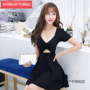 亞百鹿低胸露背連衣裙2021新款夏性感夜店女裝時(shí)尚秋冬顯瘦夜場(chǎng)工作服潮 黑色蝴蝶 89952 S