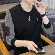 費(fèi)洛仕長袖t恤男士春秋冬衛(wèi)衣圓領(lǐng)韓版青年學(xué)生打底衫潮上衣服保暖 WE1596黑色 XL (139斤以下)