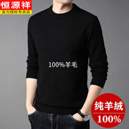 恒源祥2025山羊毛絨衫男加厚半高領(lǐng)毛衣秋冬季男士爸爸羊毛打底針織衫 圓領(lǐng)黑色高檔不起球 5XL 195 195【210-230斤穿】
