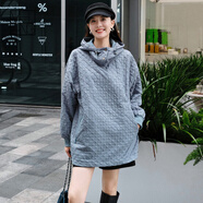 美洋（MEIYANG）浮雕氣泡衛衣 肌理3D立體連帽寬松中長(cháng)款外套秋季新款套頭上衣女 藍色 S