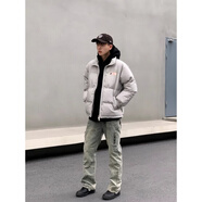 黑盒白美式潮牌立領(lǐng)印花棉服男裝冬季棉襖加厚保暖面包服情侶棉衣男外套 SRDD-W233灰色 XL 【建議120-140斤】