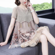 阿究究200斤自制大碼重工法式網(wǎng)紗洋氣連衣裙2025夏新款中長(cháng)款胖mm裙子 杏色 4XL 建議150-170斤高品質(zhì)