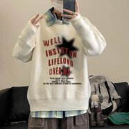 OEMG  半高領(lǐng)毛衣男春秋冬季加絨加厚套頭線衣潮牌寬松打底針織衫外套 DMY452白色 3XL [建議150-165斤]