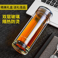 JOINXIN 水晶鈦杯玻璃杯水杯茶水分離杯男女士商務(wù)便攜泡茶杯 加厚雙層高硼硅玻璃杯 350ml