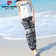 皮爾卡丹哈倫褲花女褲子女夏季薄款寬松外穿波西米亞闊腿褲燈籠褲沙灘長(cháng)褲 黑色大象 2XL