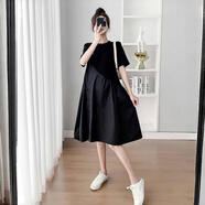 苒琦媽咪孕婦裝夏裝2025新款短袖韓版中長款孕婦連衣裙時(shí)尚夏季孕婦裙子夏 黑色 L