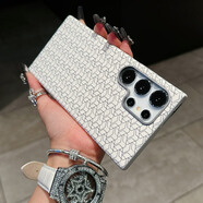 北技 適用三星S24Ultra手機殼按鍵全包大孔SAMSUNG S23素皮耐磨防摔硬殼S23+個(gè)性幾何圖超薄男女保護殼 大孔[白色]彩格素皮殼 三星Galaxy S23 Ultra