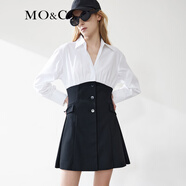 MO&Co.連衣裙春夏襯衫拼接設計感假兩件黑白高腰連衣裙通勤女摩安珂 本白色 M 165