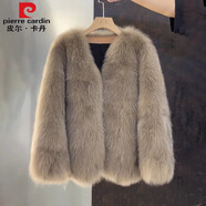 皮爾卡丹（pierre cardin）中長款V領(lǐng)簡約狐貍毛皮草外套女2024冬季海寧長袖毛毛大衣 可可色 S