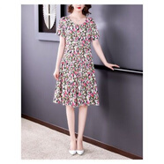 索宛亦（SUOWANYI）夏季棉綢連衣裙女中款外穿寬松大擺型中裙圓領(lǐng)綿綢孕婦裙 11號花 L