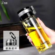 希諾（HEENOOR）單層玻璃杯男女車載便攜大容量水杯家用辦公泡茶學(xué)生提環(huán)杯子 XN-9075英文LOGO 530ml
