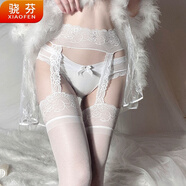 驍芬白色蕾絲花邊吊帶絲襪女薄款性感蘿莉連體長(cháng)筒襪 白色蕾絲吊帶襪