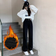 佐馬仕牛仔褲女春秋季新款2025高腰寬松闊腿褲女直筒褲復(fù)古女休閑褲 846#黑色-加長【款】 加絨 2XL （135-145斤）