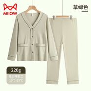 貓人（MiiOW）睡衣女夏季薄款產(chǎn)后純棉7月份6產(chǎn)婦全棉休閑家居服套裝女夏 草綠色3601【40支純棉】 2XL 【建議140-160斤】