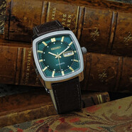精工（SEIKO） 精工男表 ReCraft系列自動(dòng)機(jī)械表酒桶型日歷星期防水男士手表 運(yùn)動(dòng)休閑腕表 棕色皮帶綠表盤(pán) SNKP27