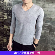 嘉曄長(cháng)袖t恤男士 薄款內衣單衣打底冬季青年防寒修身打底衫秋衣上衣服 V領(lǐng)長(cháng)袖 灰色 XL