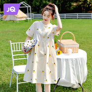 婧麒孕婦裝夏裝連衣裙春夏季薄款韓版簡(jiǎn)約孕媽中長(cháng)裙子時(shí)尚洋氣大碼 杏色11946 XXL