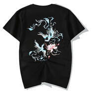VENSUP短袖t恤男裝夏季中國風(fēng)鯉魚刺繡體恤純棉寬松半袖潮流男士國潮T恤 606黑色 L碼(建議120-140斤)