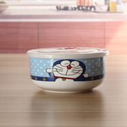 創(chuàng  )意卡通六英寸大號骨瓷保鮮碗帶蓋飯盒泡面陶瓷微波爐便當碗帶飯 雪點(diǎn)叮當貓六英寸保鮮碗