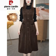 皮爾卡丹（pierre cardin）假兩件背帶連衣裙女士春春秋季小個(gè)子燈芯絨高領(lǐng)a字裙子針織 咖色 M 【80-100斤】