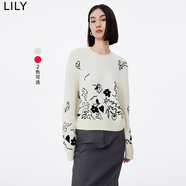 LILY春新款女裝綿羊毛都市休閑時尚百搭針織衫套頭毛衣女上衣 603本白 S