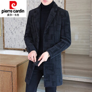 皮爾卡丹（pierre cardin）冬季加厚中長款金貂絨外套男修身西裝領(lǐng)毛呢大衣羊毛呢子風(fēng)衣 A11黑灰色 XL
