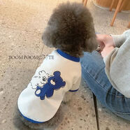 繁安狗狗貓咪2024春夏衣服潮牌寵物卡通中小型犬服裝薄款柯基泰迪法斗 小抽象熊 藍(lán)色 M(建議4-6斤)