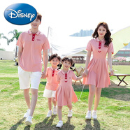 迪士尼（Disney）炸街親子裝一家三口四口母子裝母女裝連衣裙裝夏裝短袖套裝HX 粉色[男套裝/女裙] 175 媽媽裙L碼(建議105-120斤)
