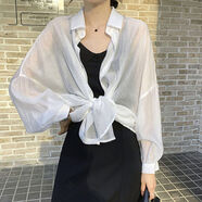 夏季新款雪紡小衫女開衫上衣韓版寬松長袖襯衫外搭薄款披肩外套 雪紡防曬衫女 白色 均碼（80-130斤）