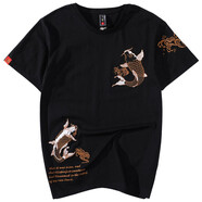 簡(jiǎn)拓夏季新品新款中國(guó)風(fēng)刺繡印花純棉短袖T恤 男女寬松大碼情侶半袖衫 2012黑色 M碼