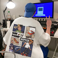 嘉曄高端短袖t恤男新款潮流寬松卡通打底衫男生圓領(lǐng)中國風(fēng)ins體恤上衣 白色 M【70-85斤】