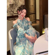 MODX香港潮牌桔梗法式度假風(fēng)氣質(zhì)名媛款絕美仙女藍(lán)色露肩雪紡碎花連衣 藍(lán)色碎花 L