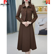 皮爾卡丹（pierre cardin）小香風(fēng)時尚假兩件連衣裙女士春秋冬媽I媽收腰氣質(zhì)洋氣休閑裙子針 咖色 M