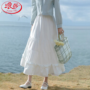 浪莎木耳邊蛋糕裙女2024年春夏中長(zhǎng)款高腰顯瘦甜美溫柔風(fēng)蓬蓬半身裙 